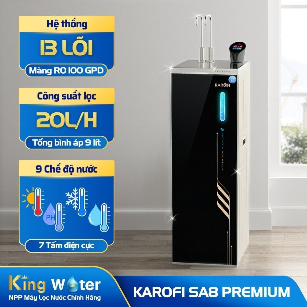 Máy Lọc Nước Nóng Lạnh Hydro-Ion Kiềm Karofi SA8 PREMIUM | Tủ Đứng 13 Lõi
