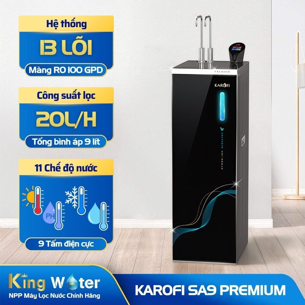 Máy Lọc Nước Nóng Lạnh Hydro-Ion Kiềm Karofi SA9 PREMIUM | Tủ Đứng 12+1 Lõi