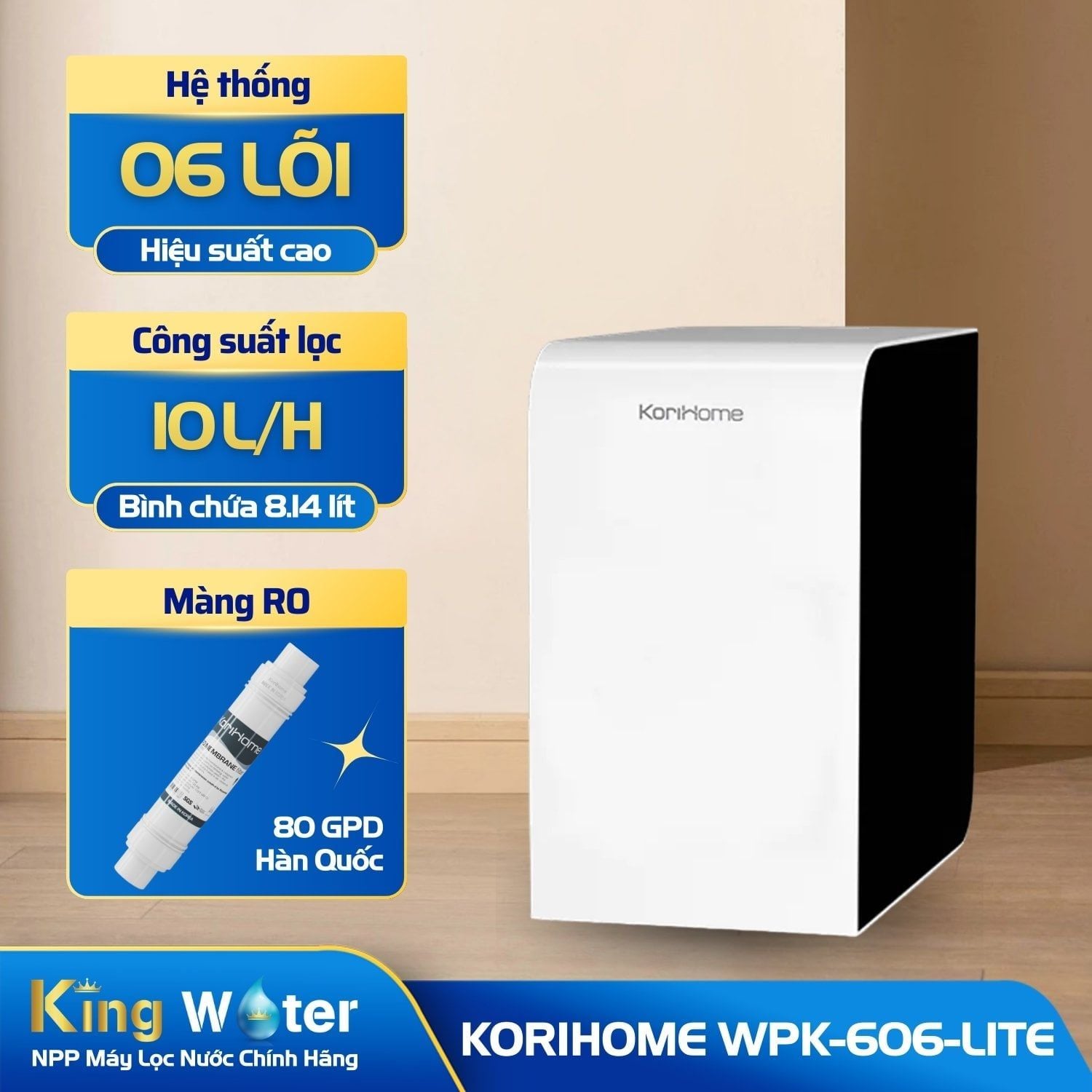 Máy Lọc Nước RO Korihome WPK-606-LITE | Để Gầm/ Bàn 06 Lõi