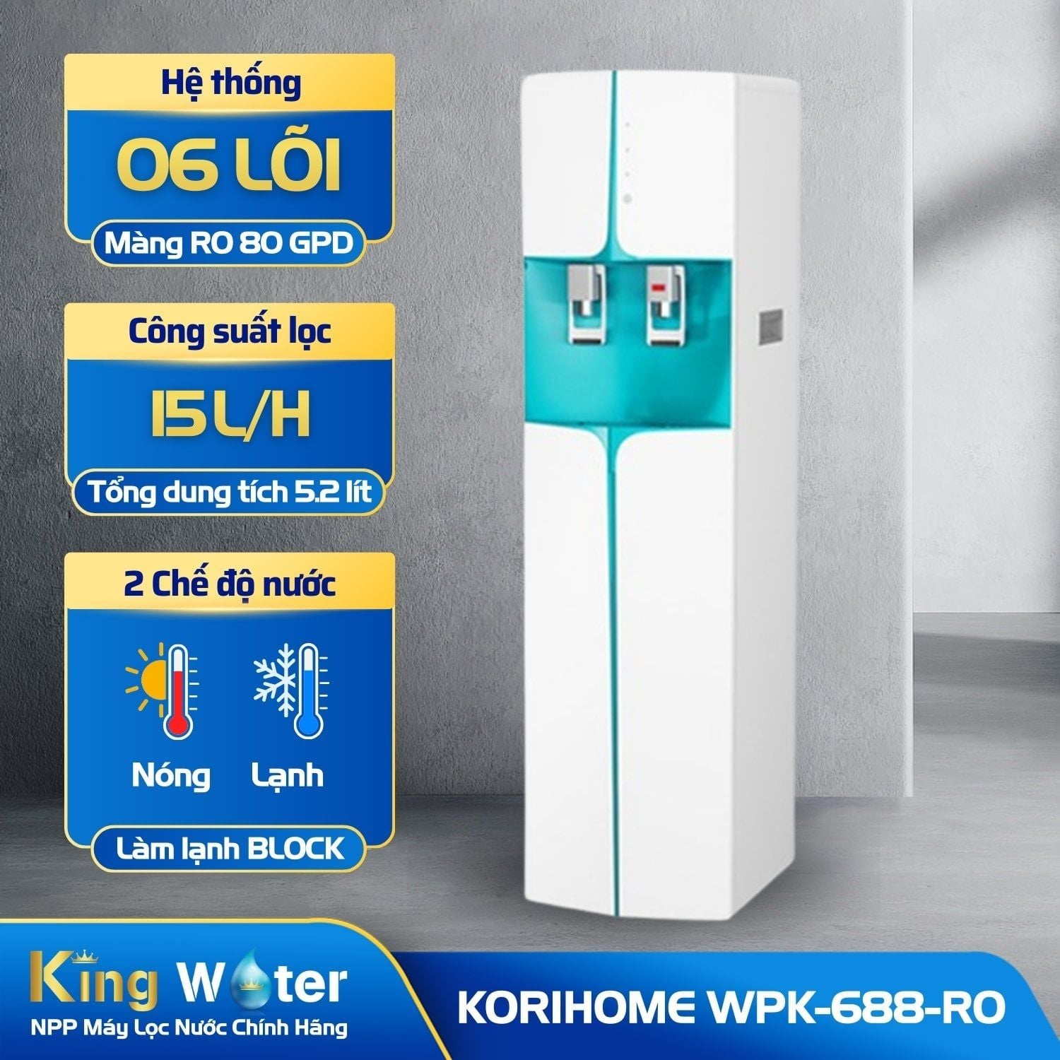 Máy Lọc Nước RO Nóng Lạnh Korihome WPK-688-RO | Tủ Đứng 6 Lõi