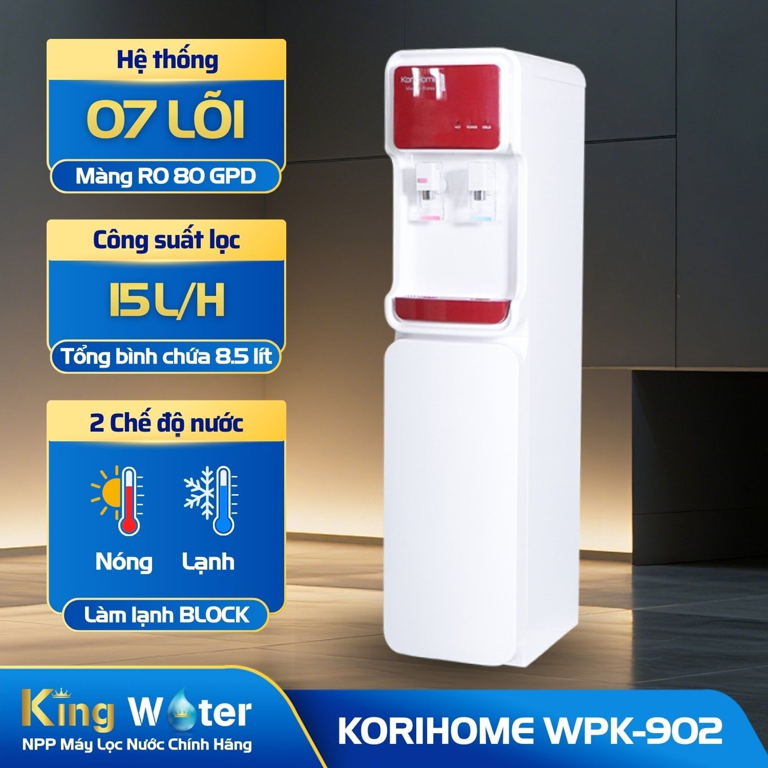Máy Lọc Nước RO Nóng Lạnh KoriHome WPK-902 | Tủ Đứng 07 Lõi