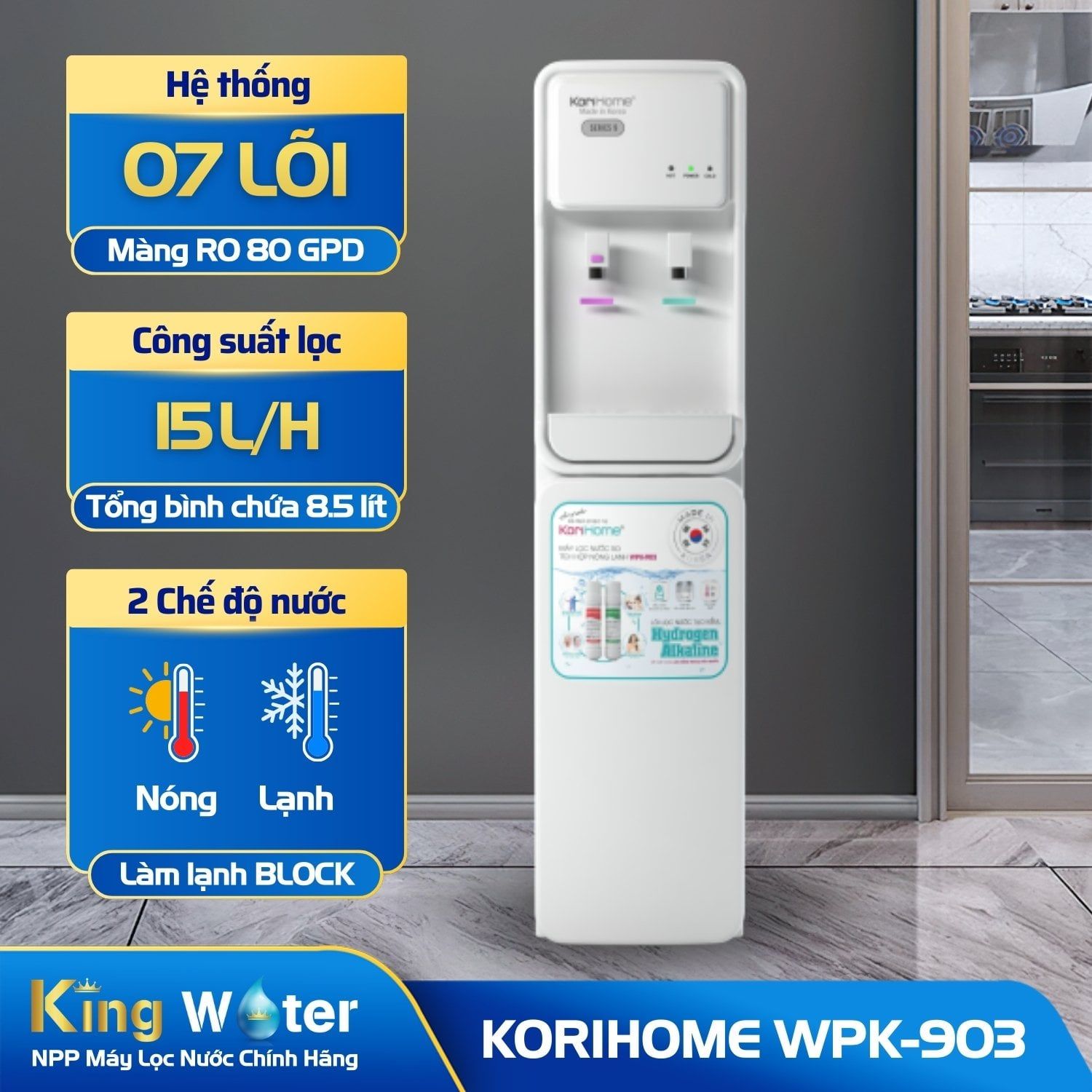 Máy Lọc Nước RO Nóng Lạnh KoriHome WPK-903 | Tủ Đứng 07 Lõi