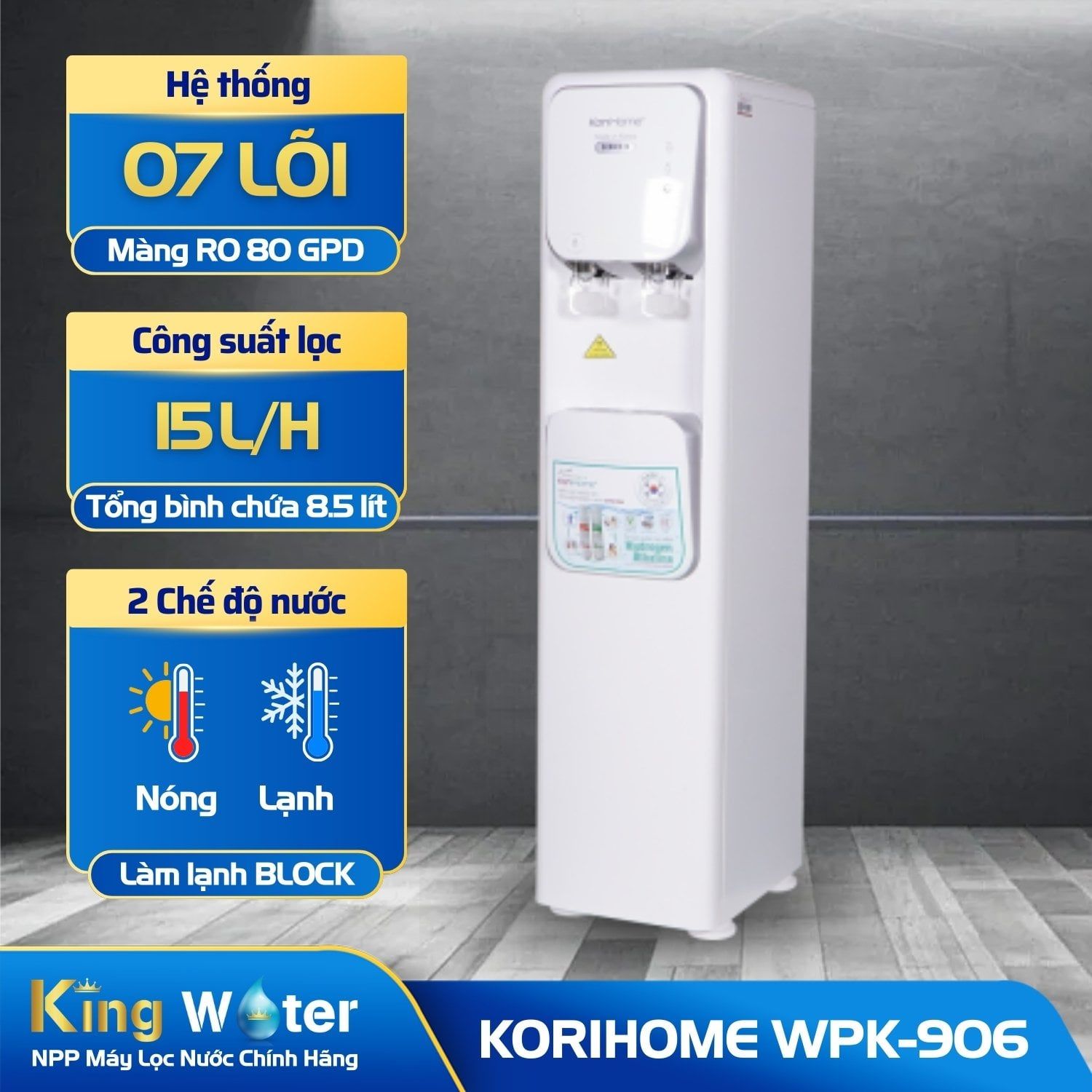 Máy Lọc Nước RO Nóng Lạnh KoriHome WPK-906 | Tủ Đứng 07 Lõi