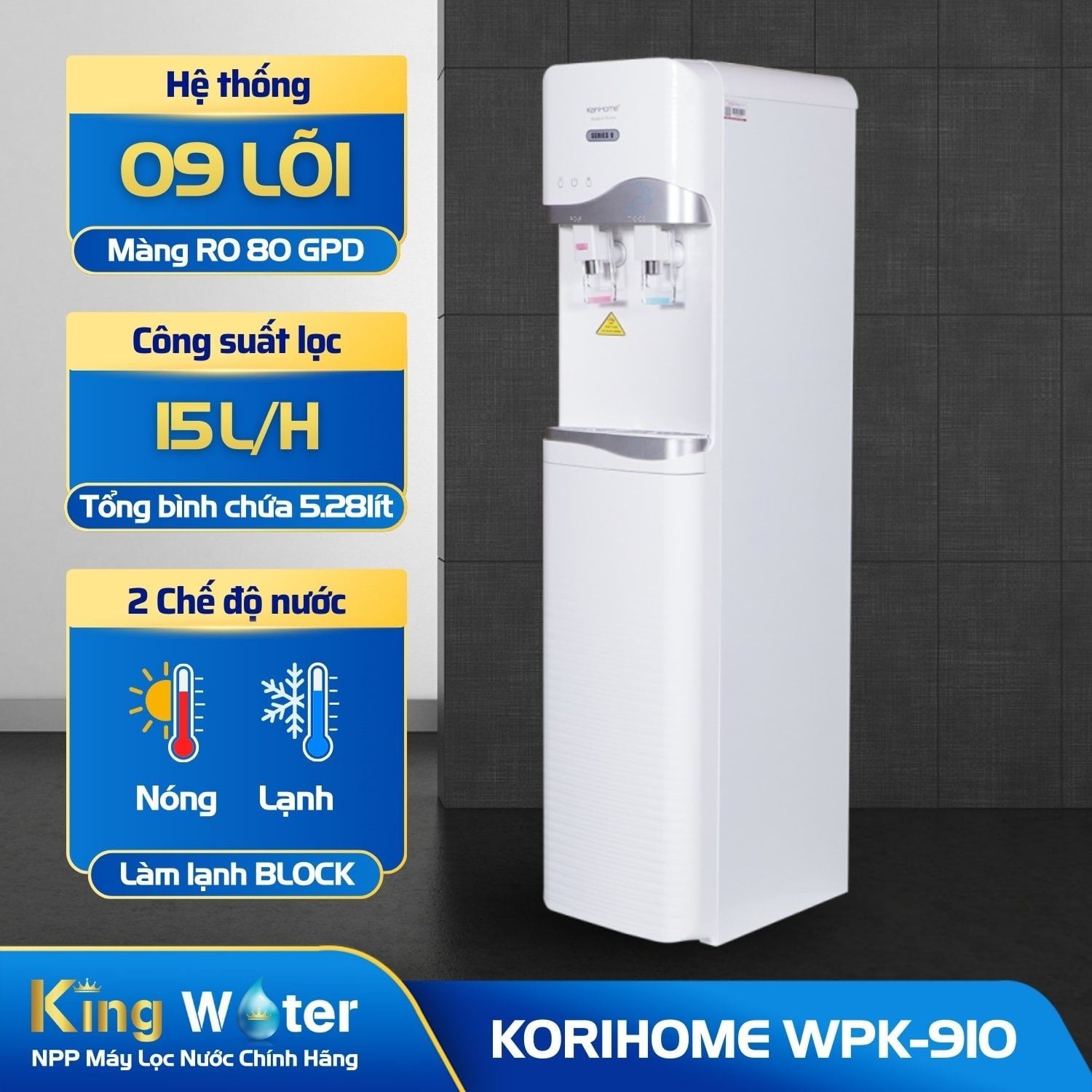 Máy Lọc Nước RO Nóng Lạnh Korihome WPK-910 Series 9 | Tủ Đứng 9 Lõi