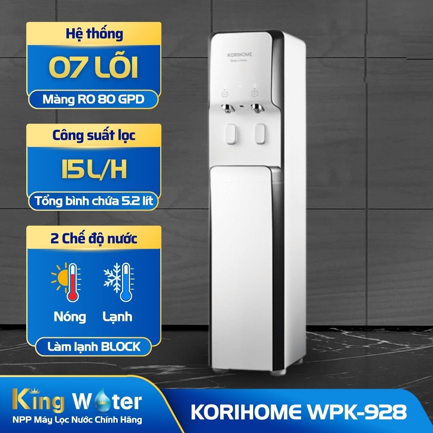 Máy Lọc Nước RO Nóng Lạnh Korihome WPK-928 | Tủ Đứng 7 Lõi