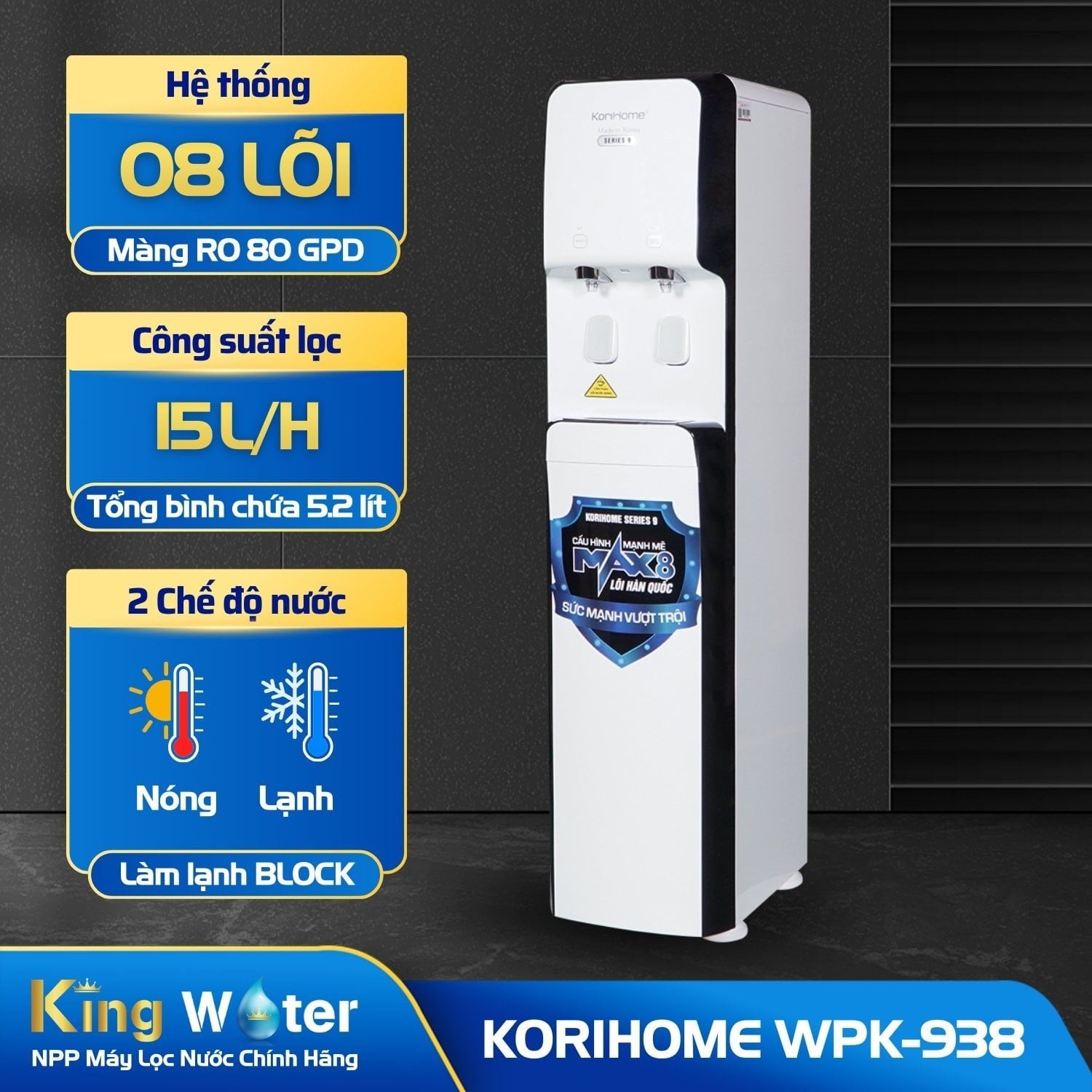 Máy Lọc Nước RO Korihome WPK-938 | Tủ Đứng 08 Lõi Nóng Lạnh