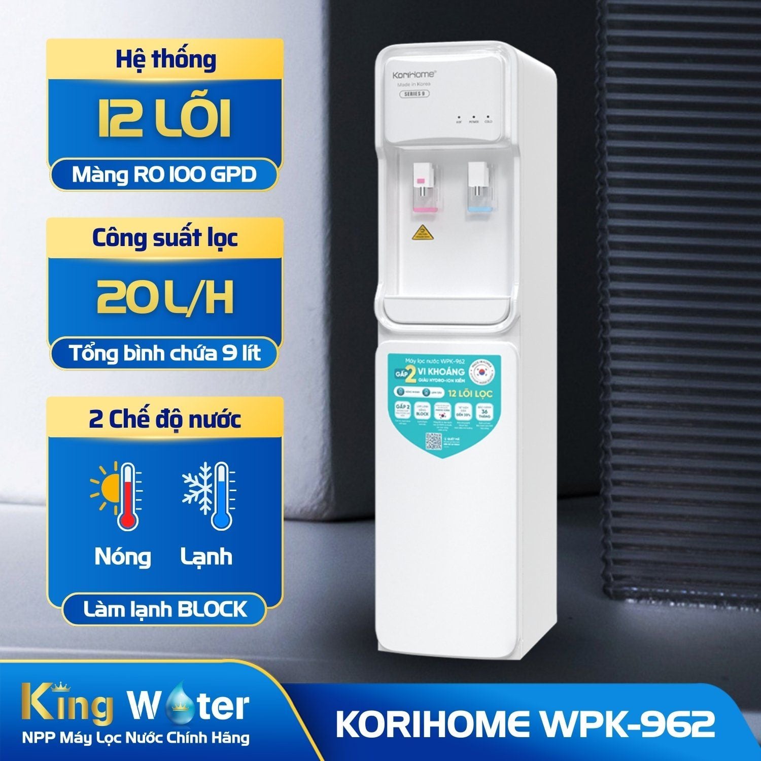 Máy Lọc Nước RO Nóng Lạnh KoriHome WPK-962 | Tủ Đứng 12 Lõi