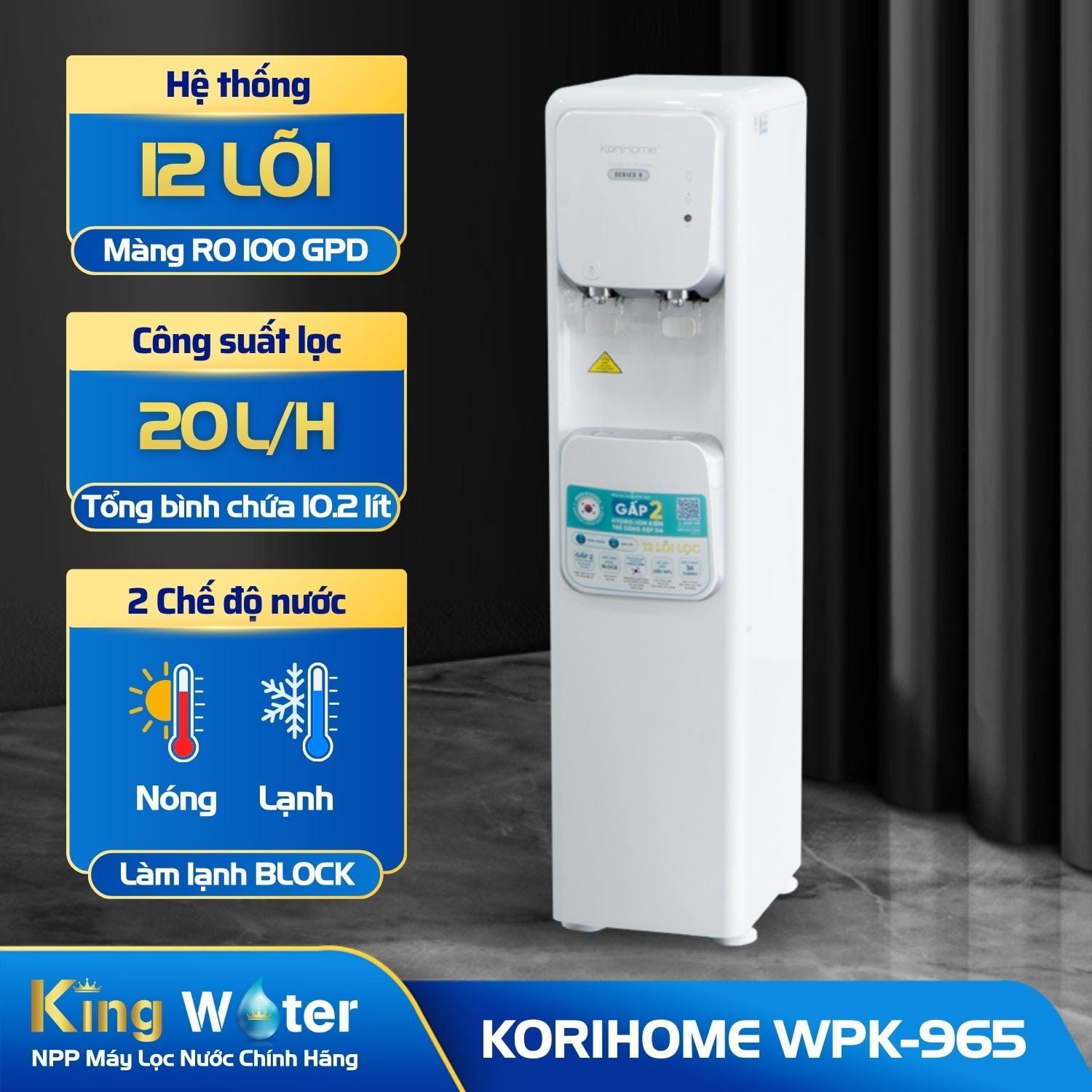 Máy Lọc Nước RO Nóng Lạnh Korihome WPK-965 | Tủ Đứng 12 Lõi