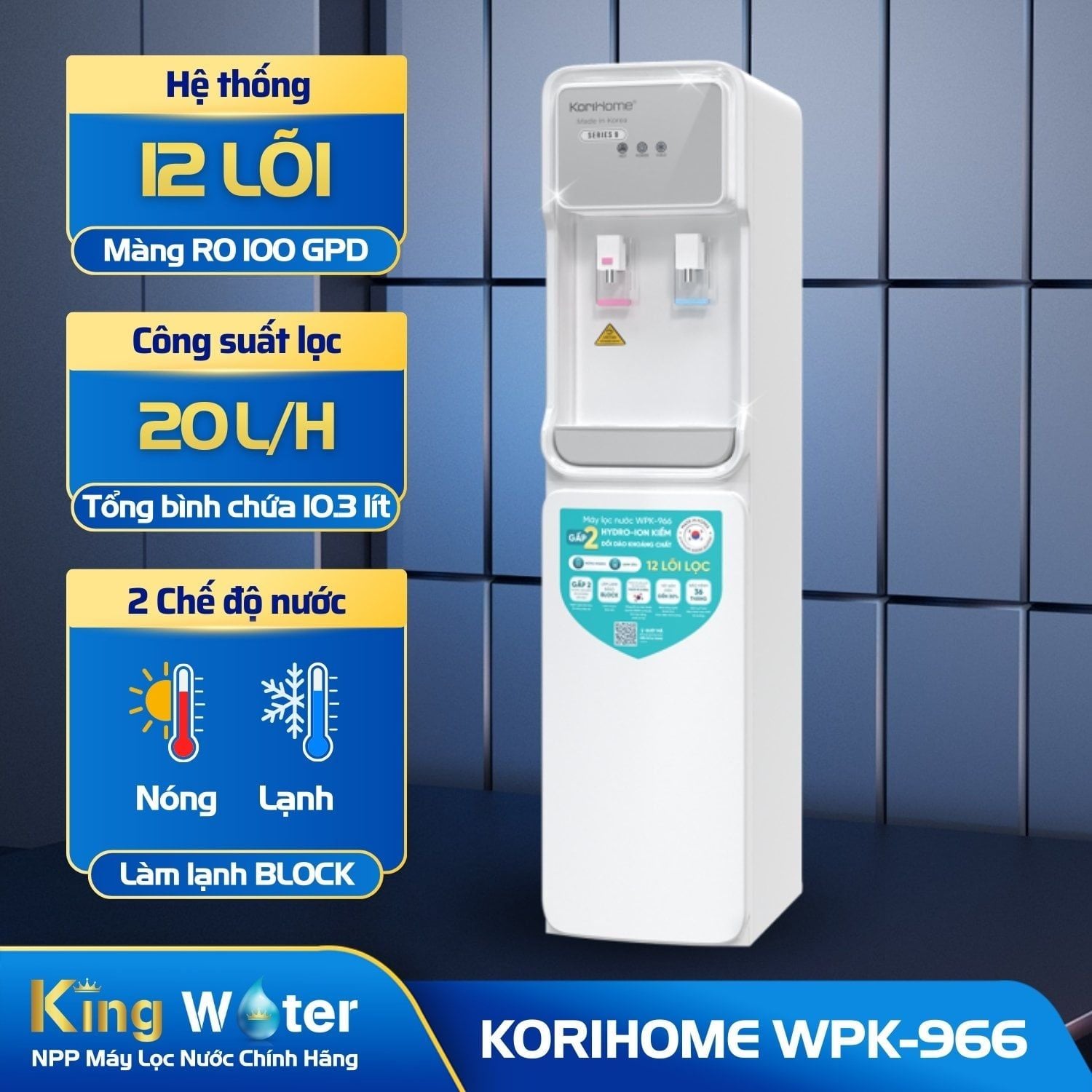 Máy Lọc Nước RO Nóng Lạnh Korihome WPK-966 | Tủ Đứng 12 Lõi