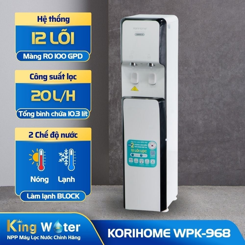 Máy Lọc Nước RO Nóng Lạnh Korihome WPK-968 | Tủ Đứng 12 Lõi
