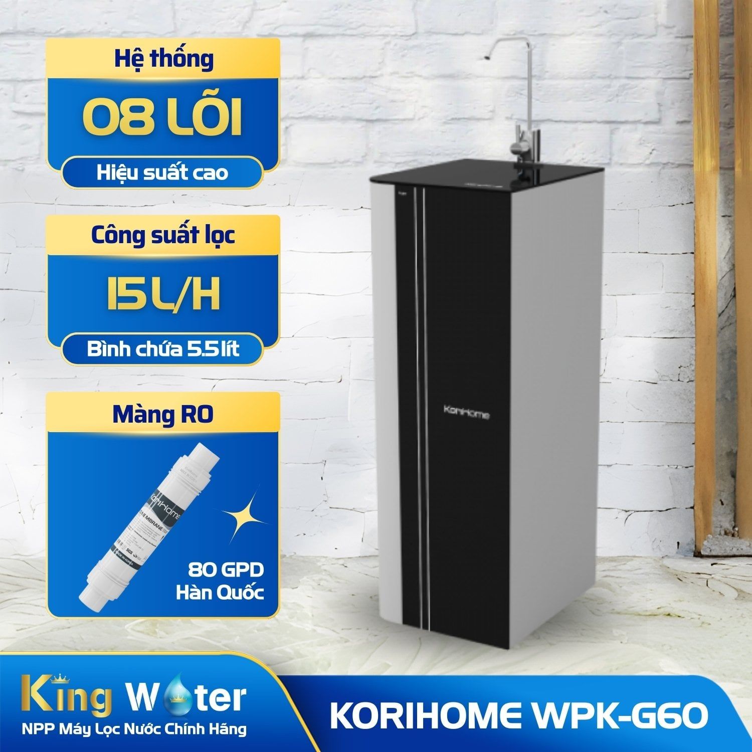 Máy Lọc Nước RO KoriHome WPK-G60 | Tủ Đứng 08 Lõi
