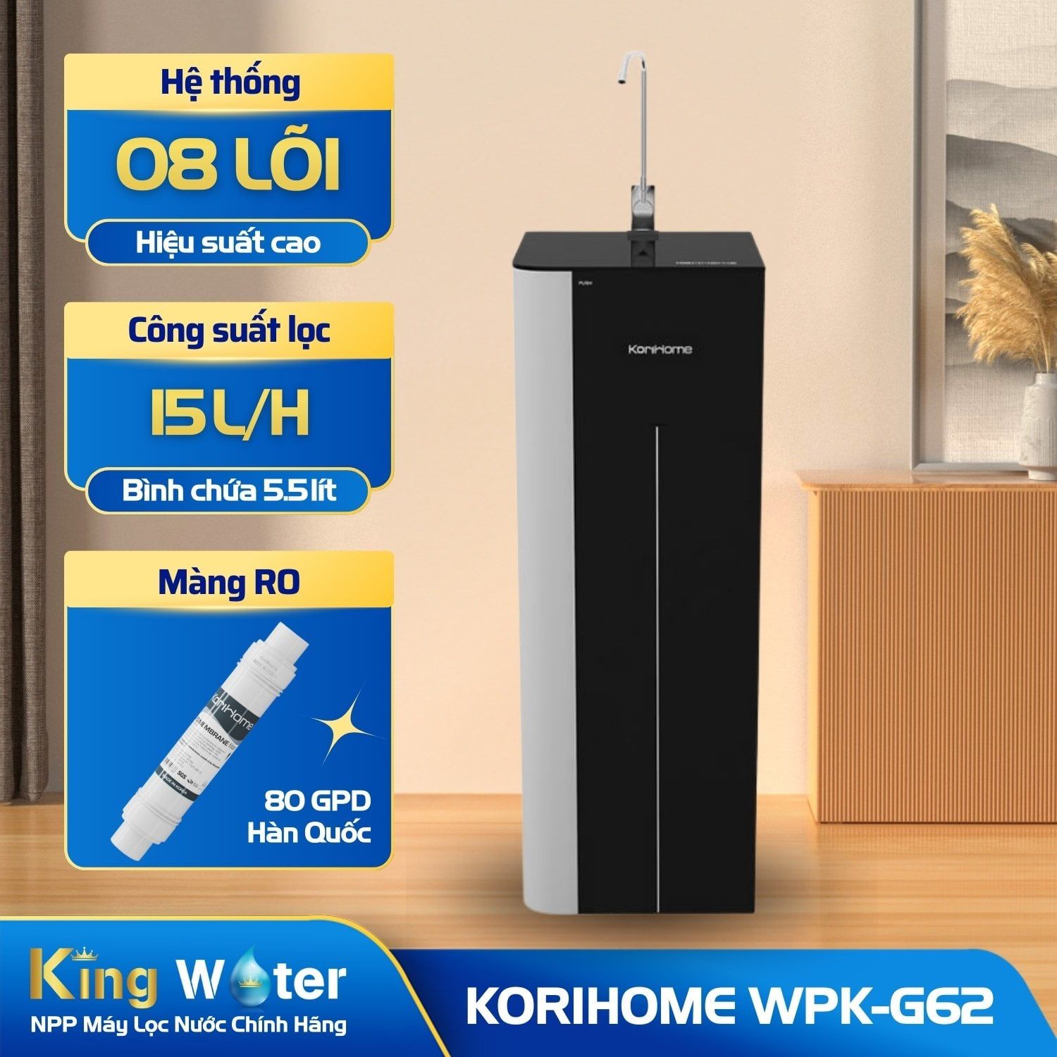 Máy Lọc Nước RO KoriHome WPK-G62 | Tủ Đứng 10 Lõi