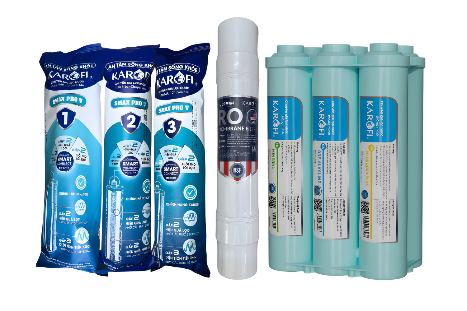Combo 10 Lõi Lọc Nước Karofi (Gồm 123 Smax Pro V - RO 50/100GPD Purifim Mỹ - Cụm Hiệu Suất Cao Smax HP 6.2)