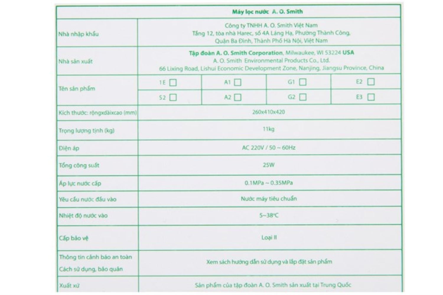Máy Lọc Nước RO AO Smith E2 | Âm Tủ 5 Lõi Lọc