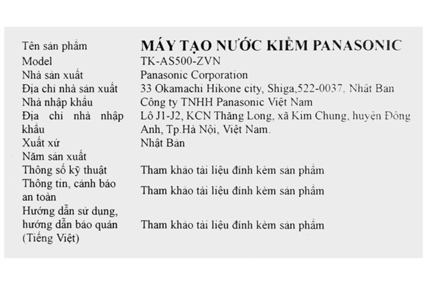 Máy Lọc Nước Điện Giải Ion Kiềm Panasonic TK-AS500-ZVN | 3 Tấm Điện Cực