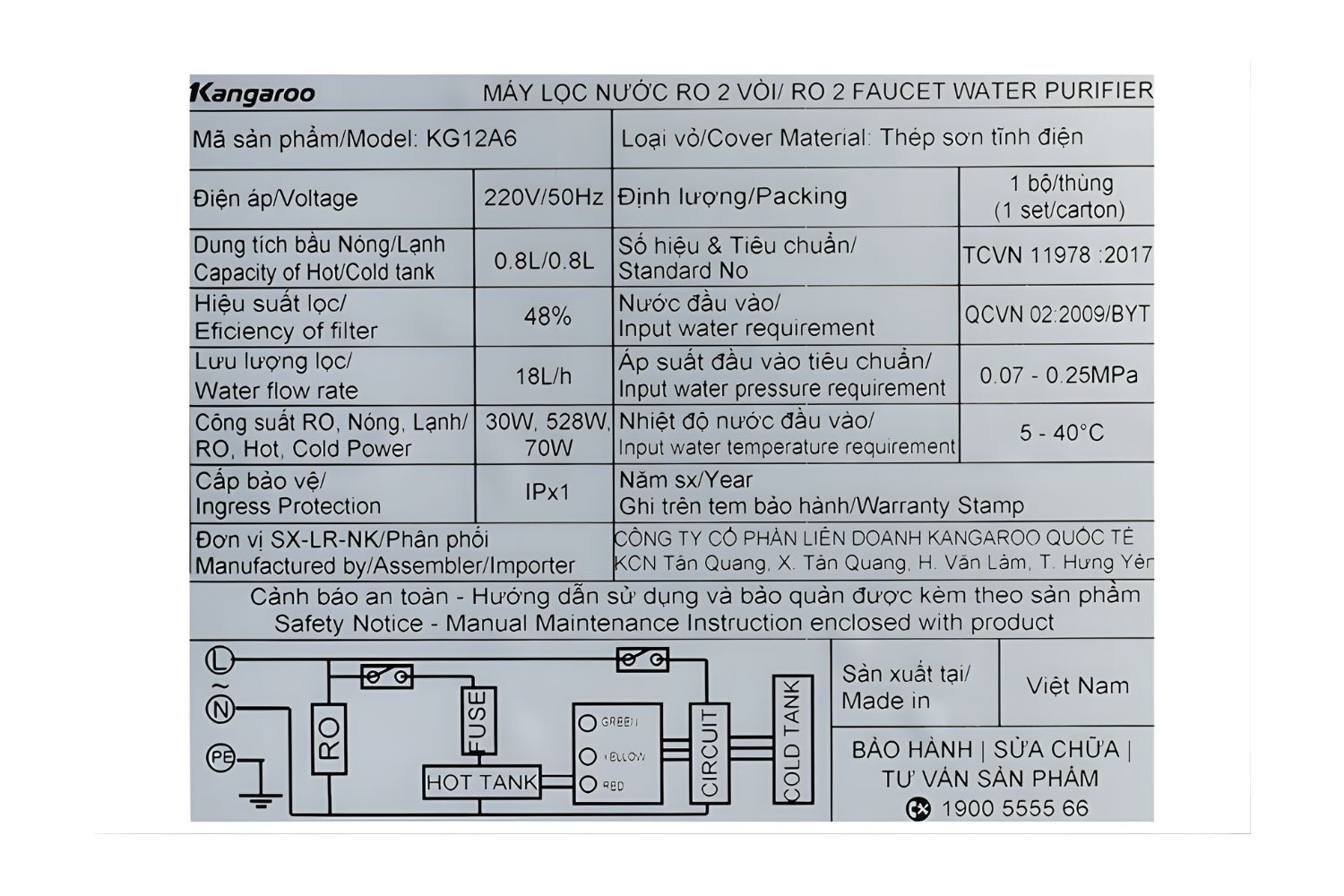 Máy Lọc Nước RO Hydrogen Kangaroo Sumire KG12A6 | Nóng Lạnh Nguội