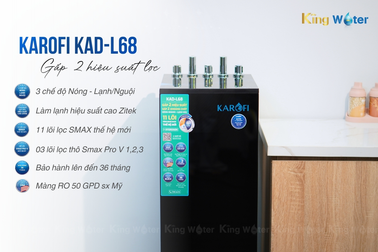 Máy Lọc Nước Nóng Lạnh Karofi KAD-L68 | Tủ Đứng 11 Lõi
