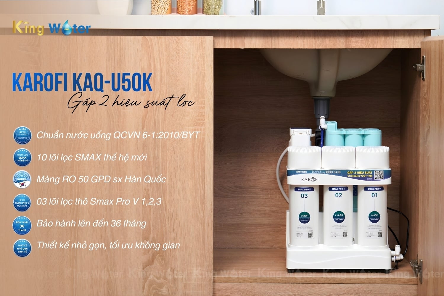 Máy Lọc Nước RO Karofi KAQ-U50K | Để Gầm 10 Lõi