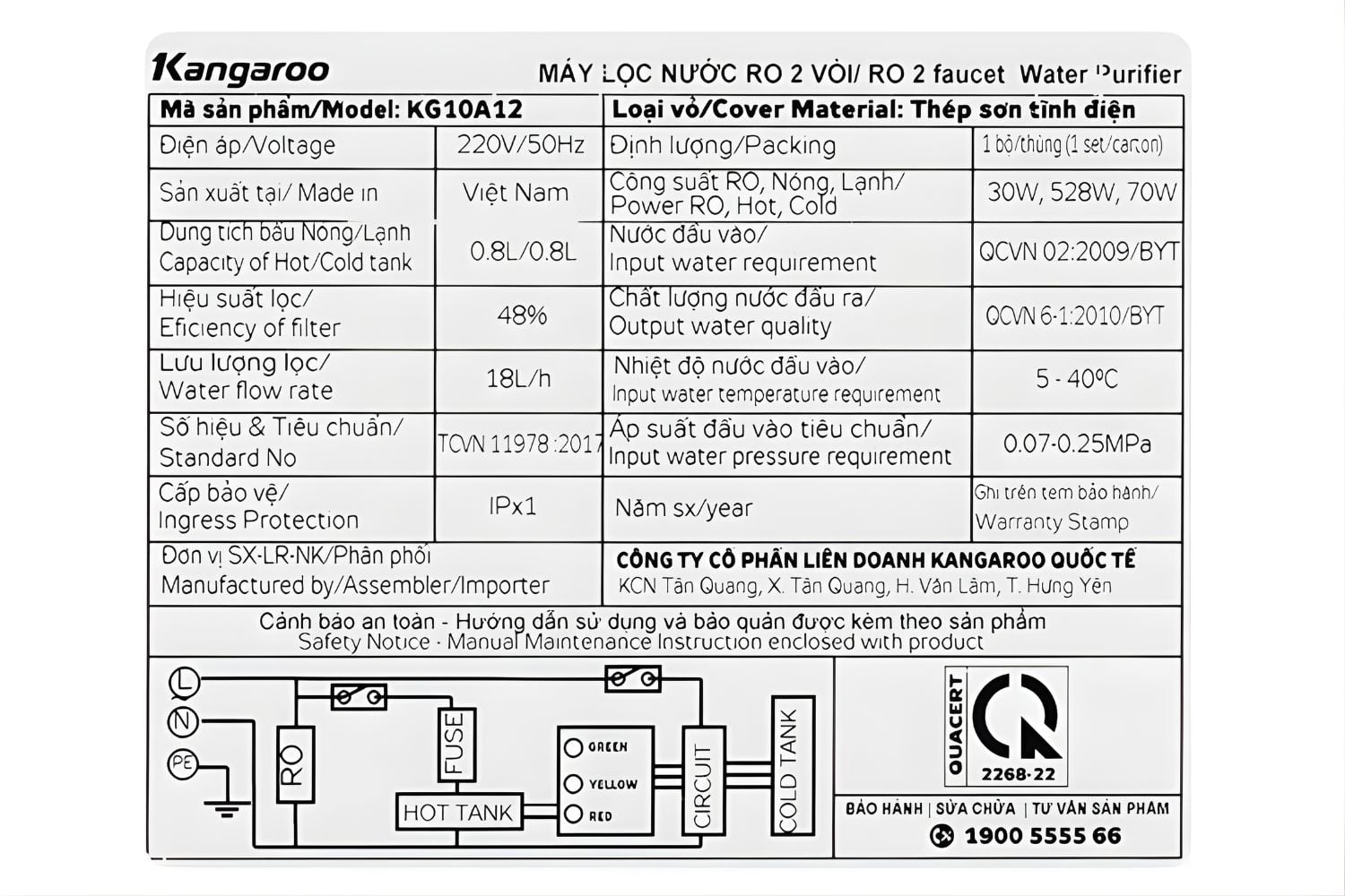 Máy Lọc Nước RO Nóng Nguội Lạnh Hydrogen Kangaroo KG10A12 | Tủ Đứng 10 Lõi