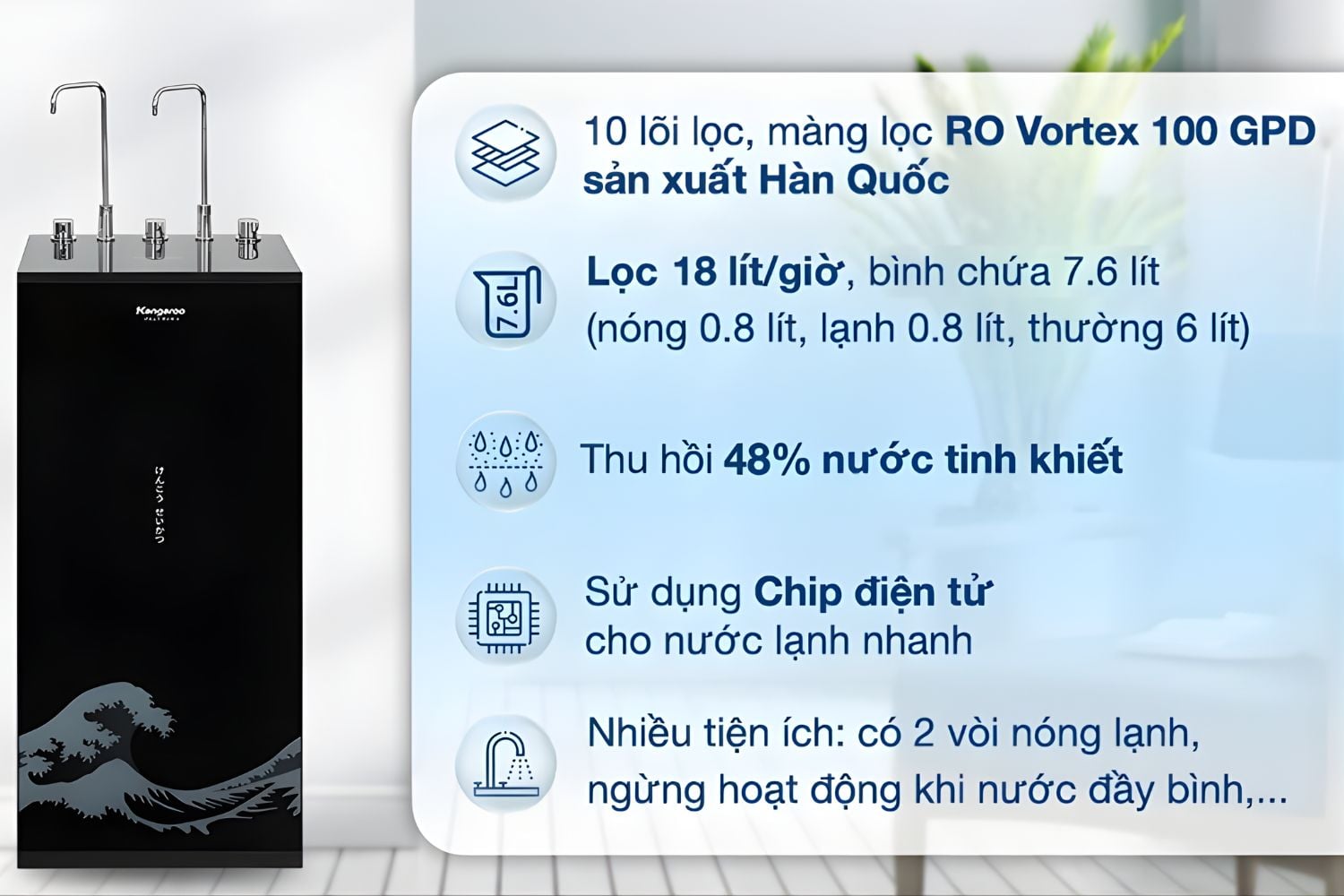 Máy Lọc Nước RO Nóng Nguội Lạnh Hydrogen Kangaroo KG10A12 | Tủ Đứng 10 Lõi