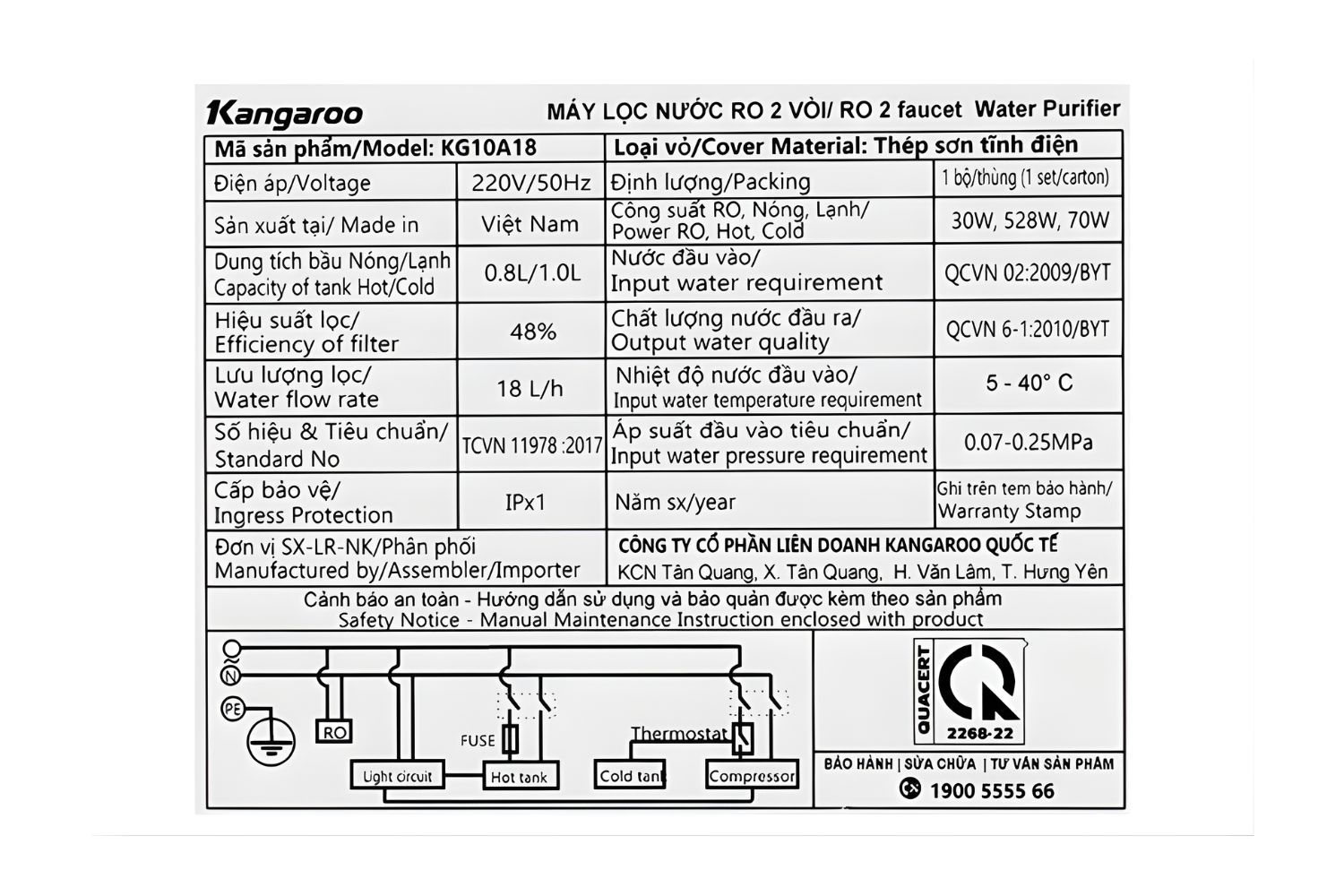 Máy Lọc Nước RO Nóng Nguội Lạnh Kangaroo KG10A18 | Tủ Đứng 10 Lõi