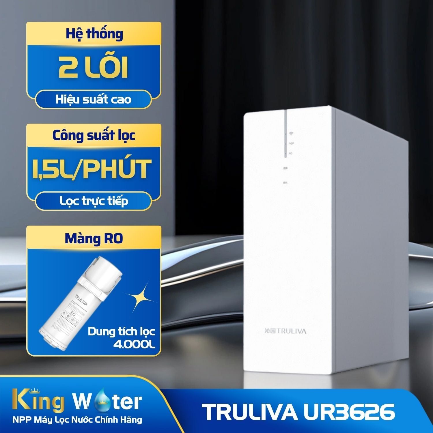 Máy Lọc Nước RO Truliva UR3626 | Tủ Nguyên Khối Để Gầm 02 Lõi