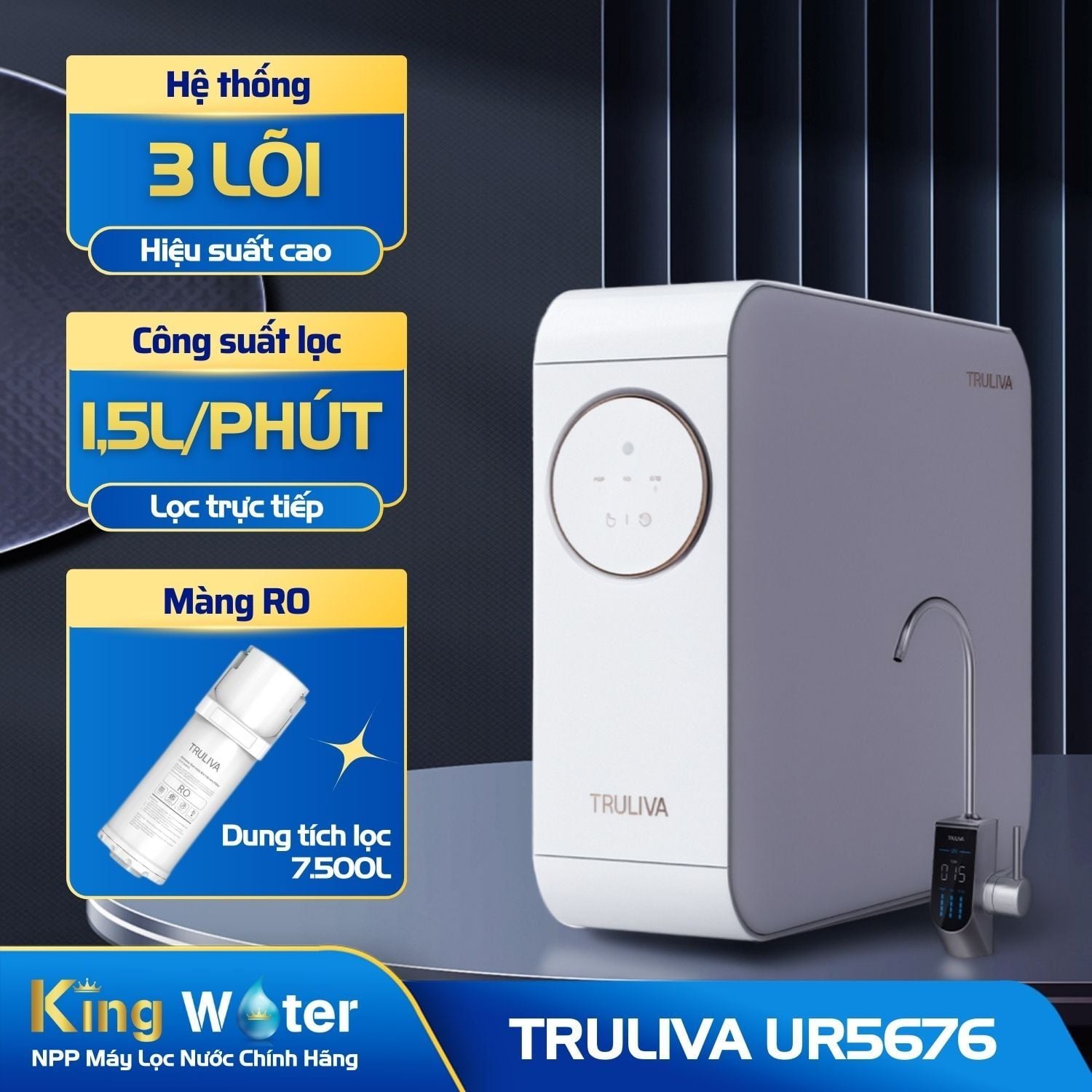 Máy Lọc Nước RO Truliva UR5676 | Tủ Nguyên Khối Để Gầm 03 Lõi
