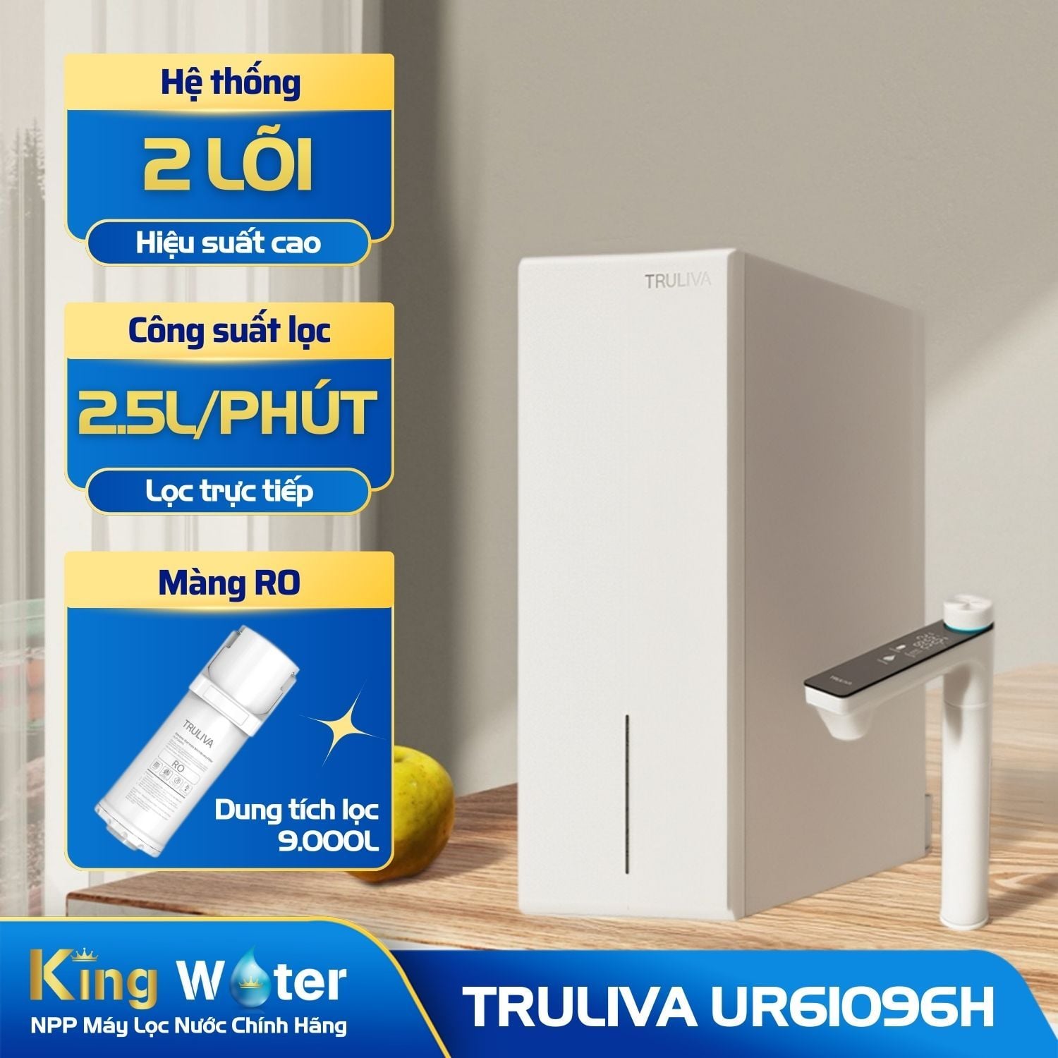 Máy Lọc Nước RO Nóng Nguội Truliva UR61096H | Tủ Nguyên Khối Để Gầm 02 Lõi