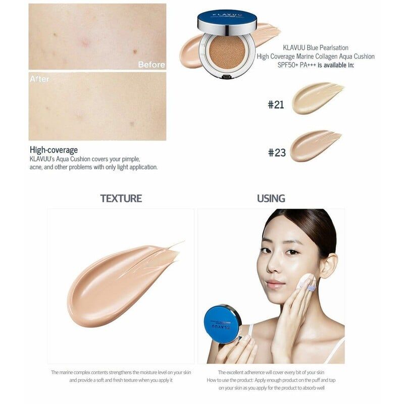 Set Phấn Nước Dưỡng Ẩm Klavuu Blue Pearlsation High Coverage Marine Collagen Aqua Cushion SPF50 PA+++(Tặng kèm lõi)