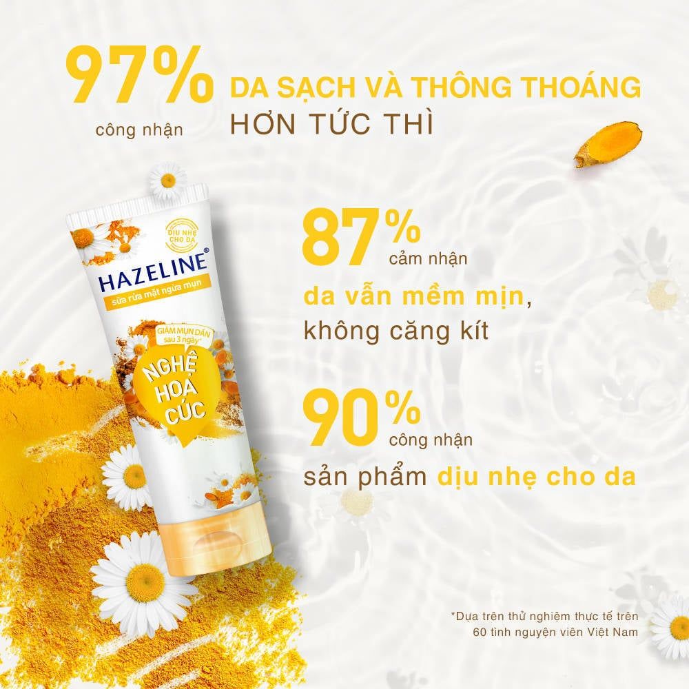 Sữa Rửa Mặt Hazeline Giảm Mụn Nghệ Hoa Cúc 100g [tặng 1 SRM Tràm Trà Cica 40gr]