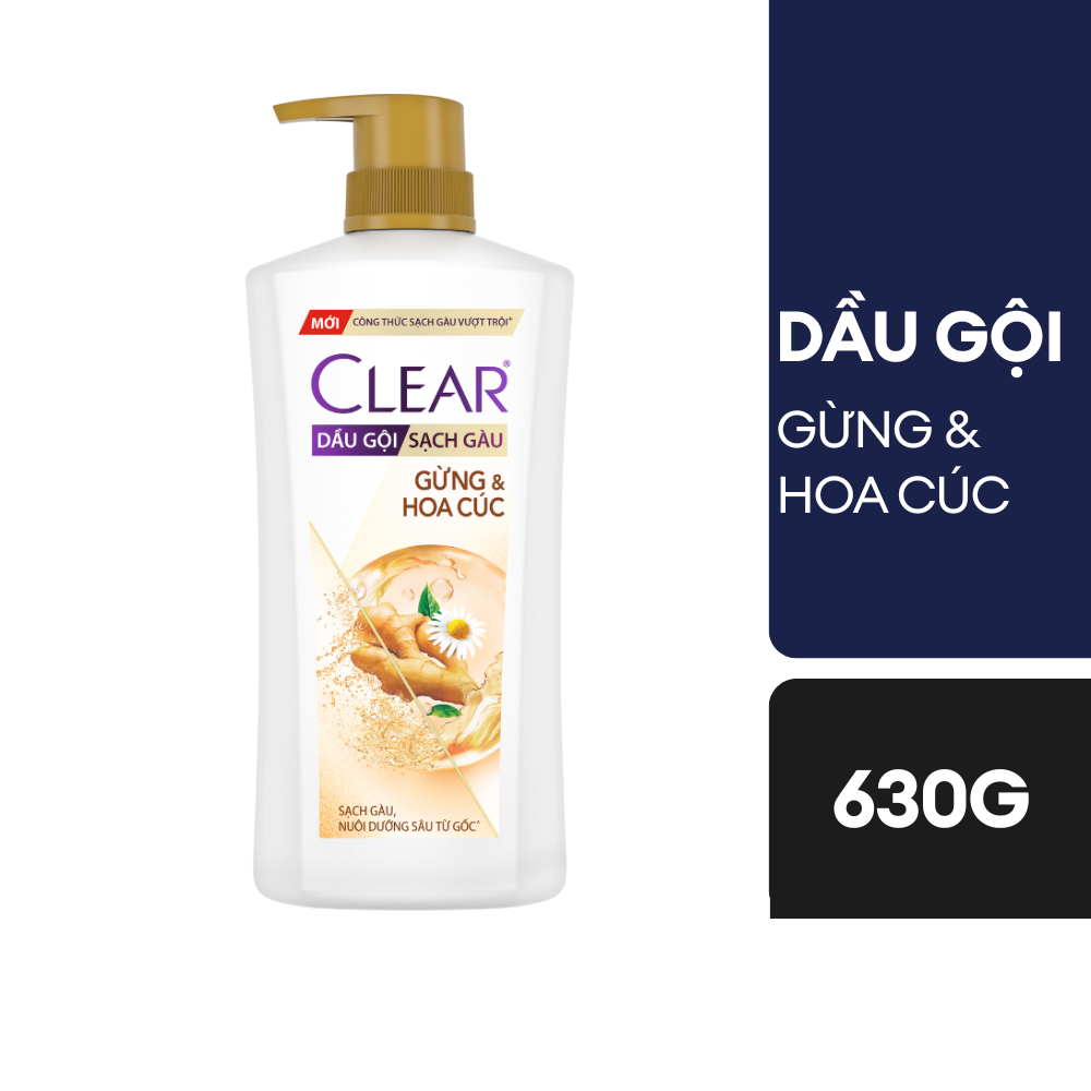 Dầu Gội Thảo Dược Gừng & Hoa Cúc Nuôi Dưỡng Da Đầu Từ Gốc, Sạch Gàu Và Giảm Gãy Rụng Clear 630g