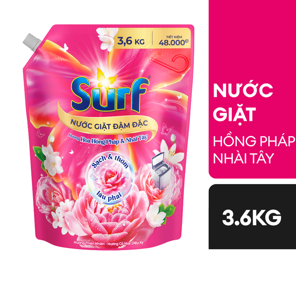 Nước giặt Surf hương Hoa Hồng Pháp và Nhài Tây 3.6kg