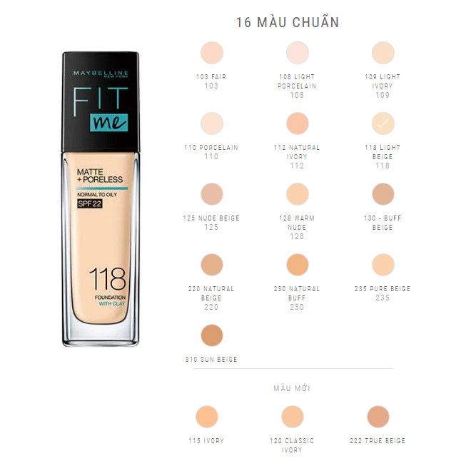 Kem Nền Maybelline Mịn Nhẹ Kiềm Dầu Chống Nắng Fit Me Matte Poreless Foundation 30ML