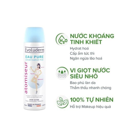 Xịt Khoáng EVOLUDERM Atomiseur EAU PURE 400ml