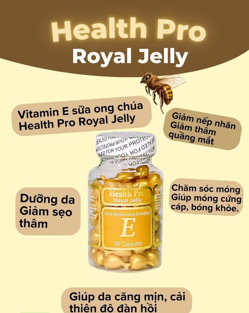 Sữa ong chúa Health Pro Royal Jelly Vitamin E của Mỹ 90 viên