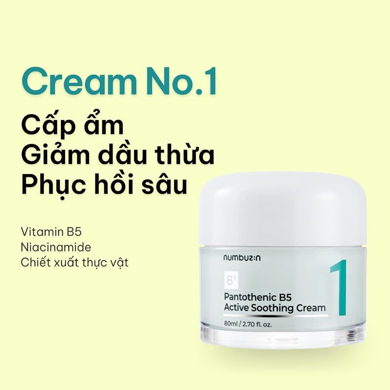 Kem Dưỡng Numbuzin No.1 Pantothenic B5 Active Soothing Cream Làm Dịu Da 80ml