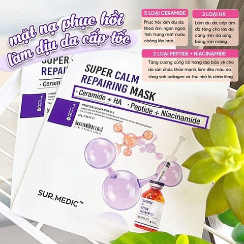 Mặt nạ Sur Medic Glutathione trắng da – Hyaluronic Aqua cấp ẩm – Multi Vita – Calm Repair phục hồi