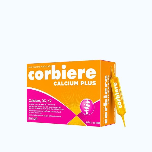 Corbiere Calcium Plus Sanofi 10 ML hỗ trợ tăng cường hấp thu canxi, cho xương chắc khỏe (Hộp 30 ống)