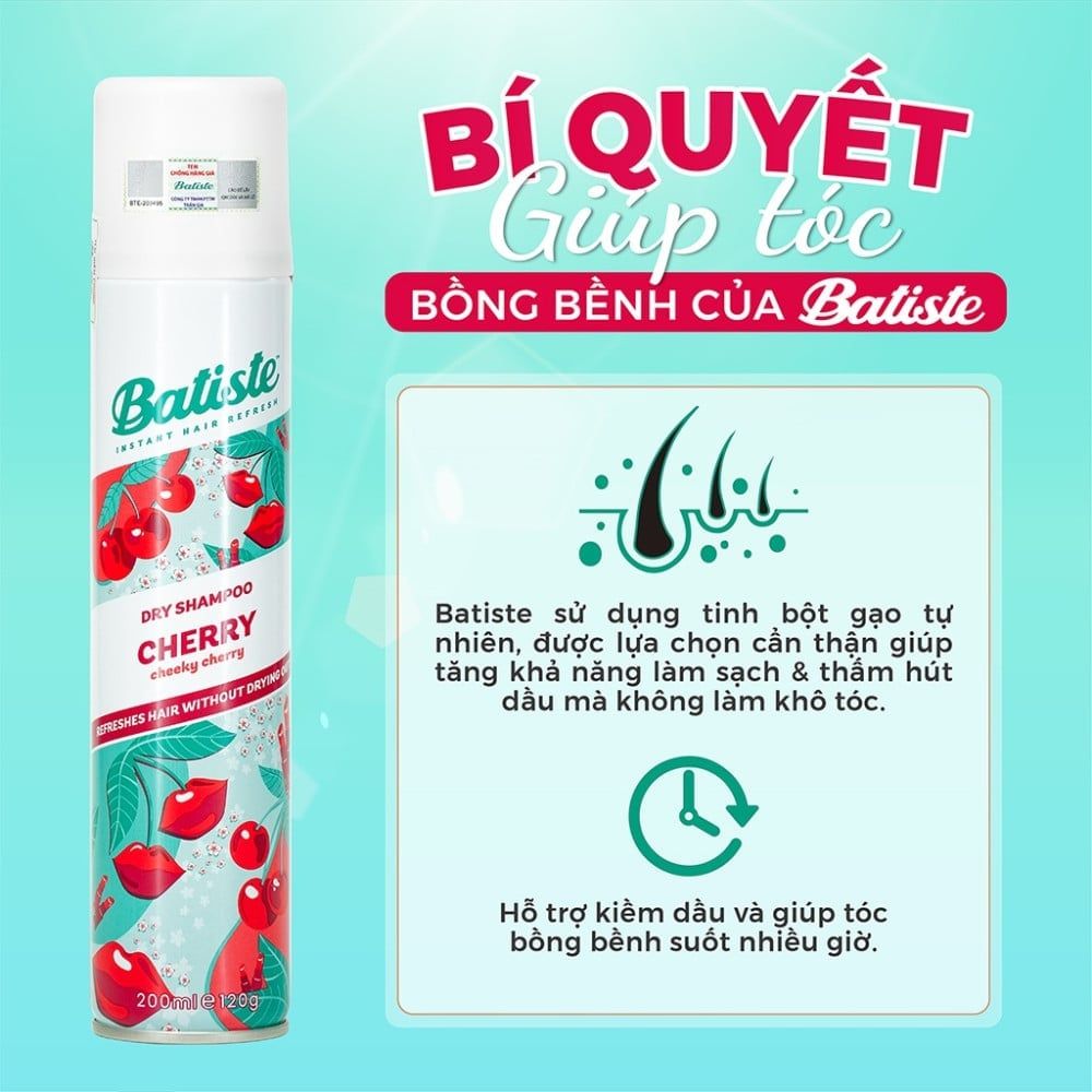 Dầu Gội Khô Batiste Dry Shampoo 200ml