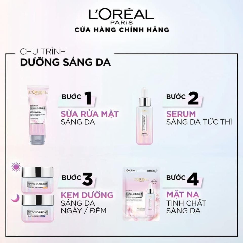Kem Dưỡng Mờ Thâm Nám Ban Ngày L'Oreal Glycolic-Bright Glowing Cream Day SPF 17 [mini 15ml]