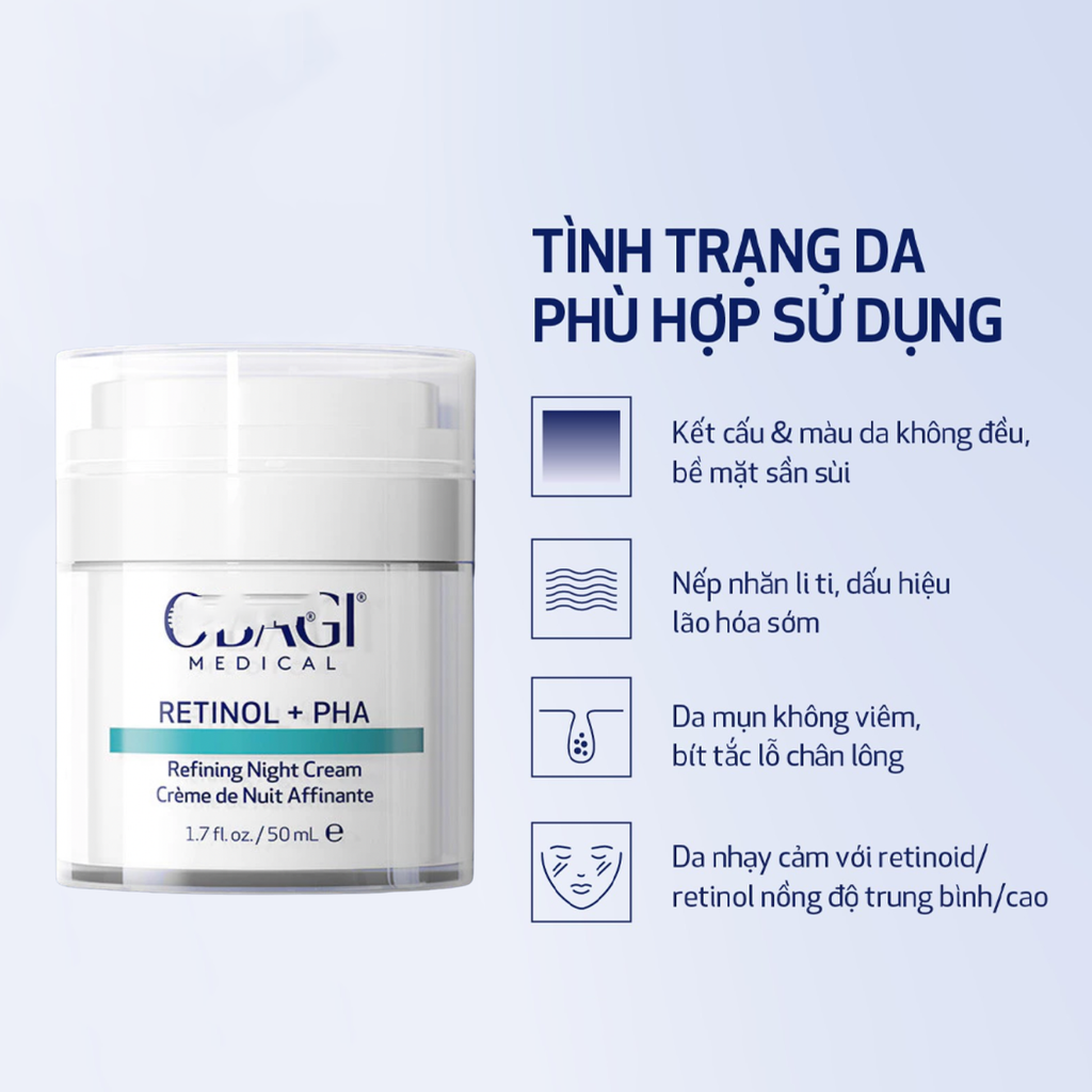 Kem Dưỡng Giúp Căng Bóng Và Sáng Mịn Da Ban Đêm Obagi Retinol + PHA Refining Night Cream 50ml