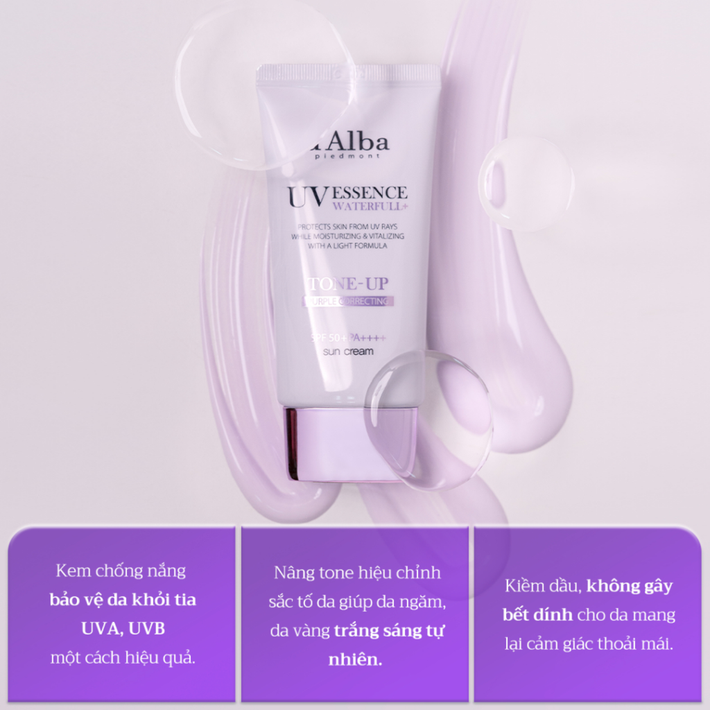 Kem Chống Nắng Nâng Tông d'Alba Waterfull Tone-Up Purple Correcting Sun Cream SPF50+ PA++++ 50ml