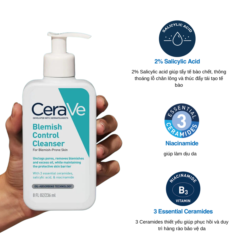 Sữa Rửa Mặt Cerave Cho Da Dầu Mụn Blemish Control Cleanser 473ml