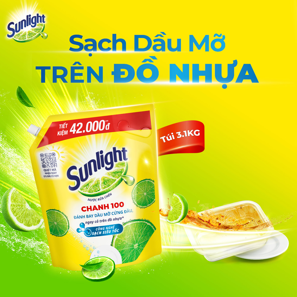 Nước rửa chén Sunlight Chanh túi 3.1kg