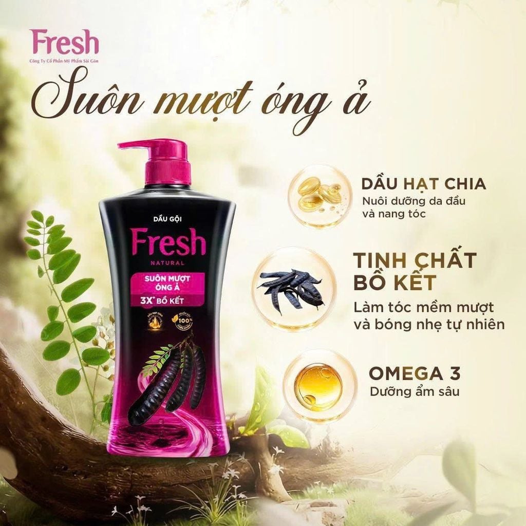 Dầu Gội FRESH Thiên Nhiên Chiết Xuất Bồ Kết Suôn Mượt Óng Ả 650g