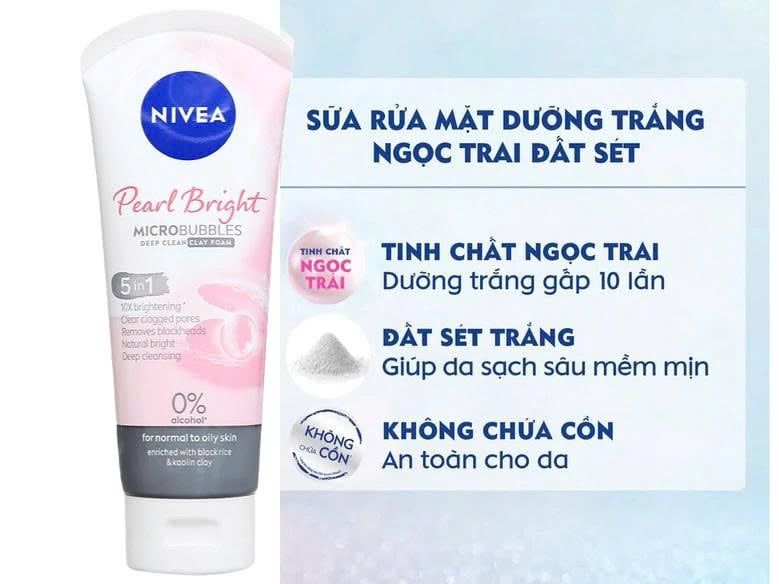 Sữa Rửa Mặt Dành Cho Nữ Nivea 5 in 1 Pearl White 100g