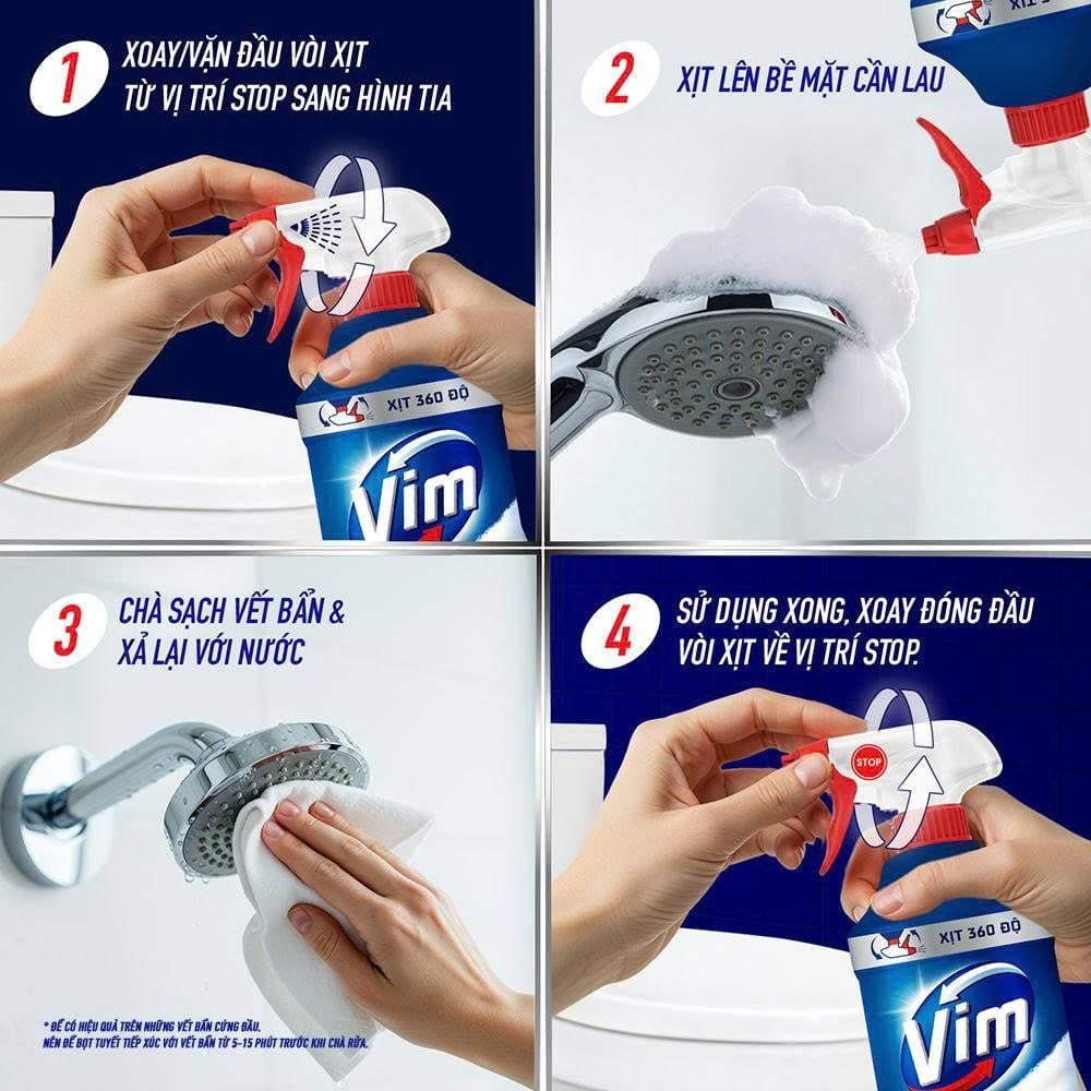 Bọt tuyết Đa năng Siêu Mạnh Vim Tẩy bồn cầu và Nhà vệ sinh 500ml