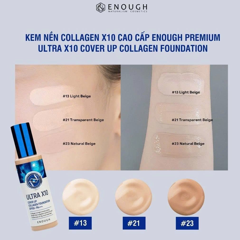 (Phiên bản nâng cấp) Kem Nền Che Phủ Cao ENOUGH Ultra X10 Cover Up Collagen Foundation SPF50+ PA+++ No.21