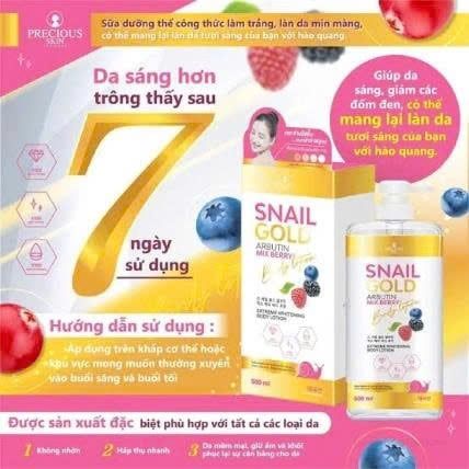 Sữa Dưỡng Thể Precious Skin Thái Lan Snail Gold Arbutin Mixed Berry Hỗ Trợ Dưỡng Sáng Da 500ml