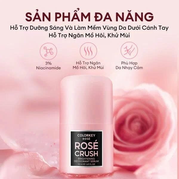 Lăn Khử Mùi COLORKEY ROSÉ Rosé Crush Brightening Deodorant Serum 50mL